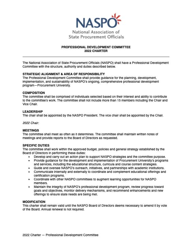 Professional Development Committee Charter